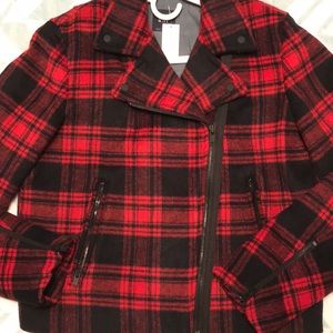 NWT GAP Moto Style Plaid Wool Jacket